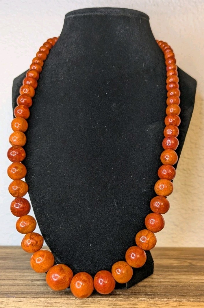 Heavy 86g Vintage Sponge Coral Necklace 24” Graduated Bead Estate