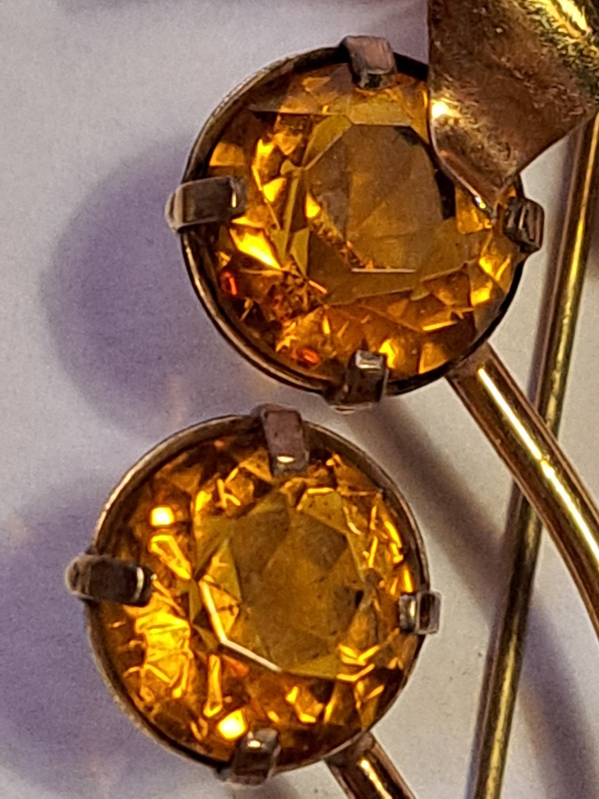 Huge 4″ Sterling Silver Gold Wash Flower Brooch Pin Amber Citrine Glass 16 Grams