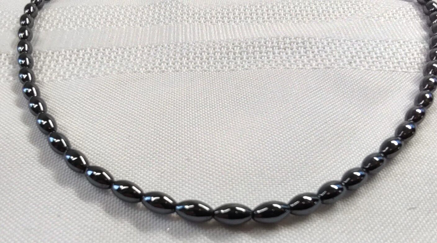 Smooth Bead Choker Necklace Hematite Graphite Color Grunge Boho Goth Screw Close
