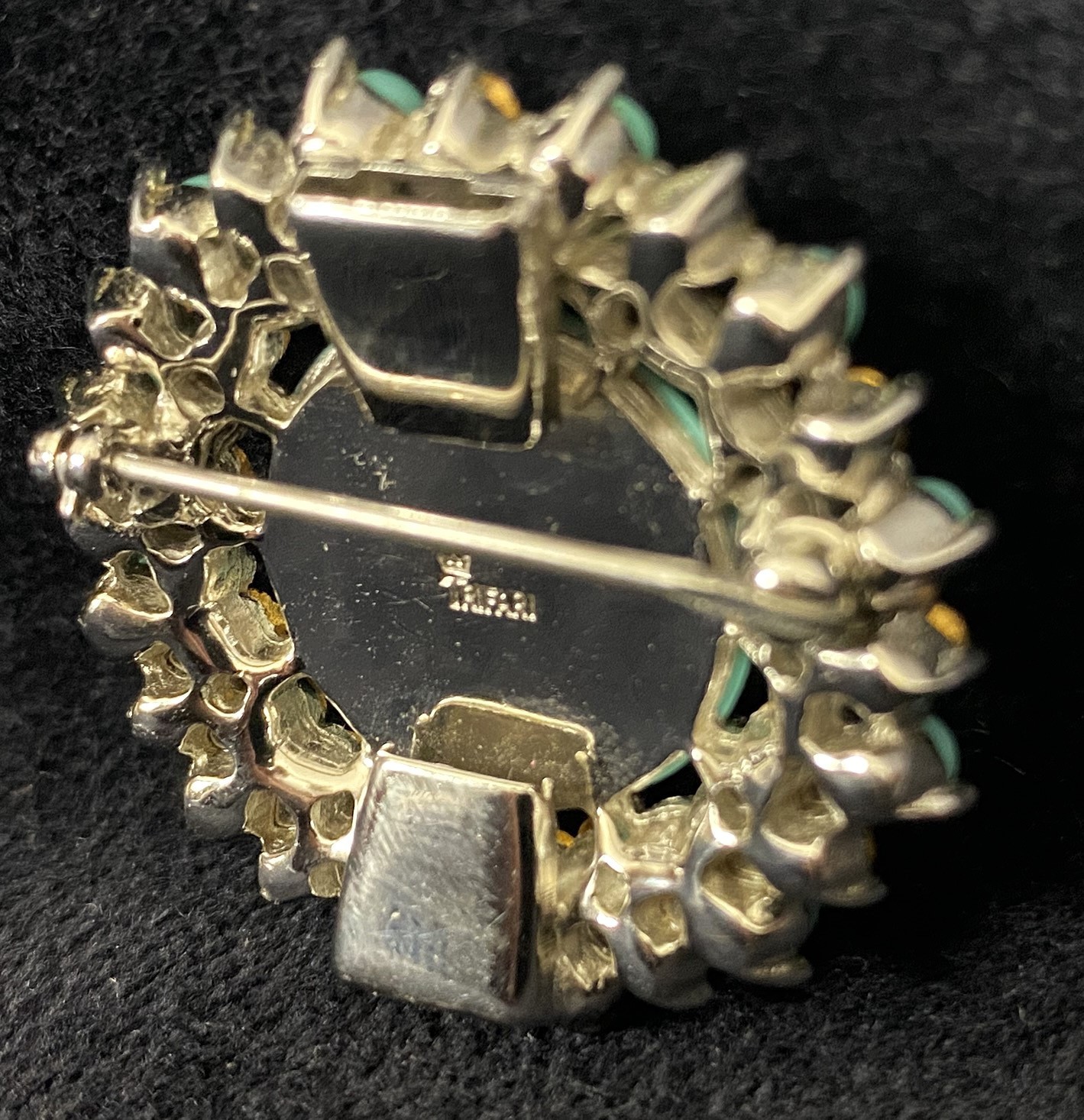 Vintage, Signed, Trifari Costume Jewelry Brooch Faux Turquoise Blue Rhinestones