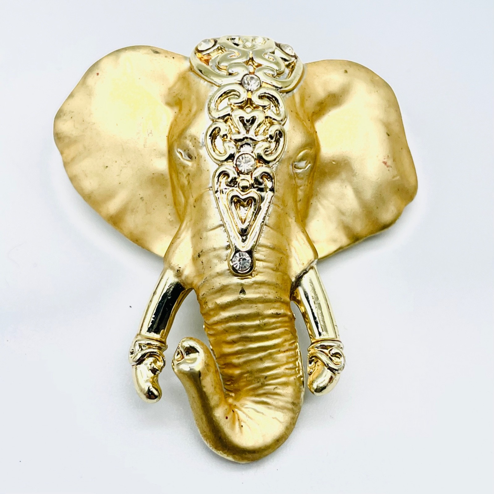 AJC Gold Elephant Rhinestone Brooch Pin Safari Animal Statement Jewelry 2.25″