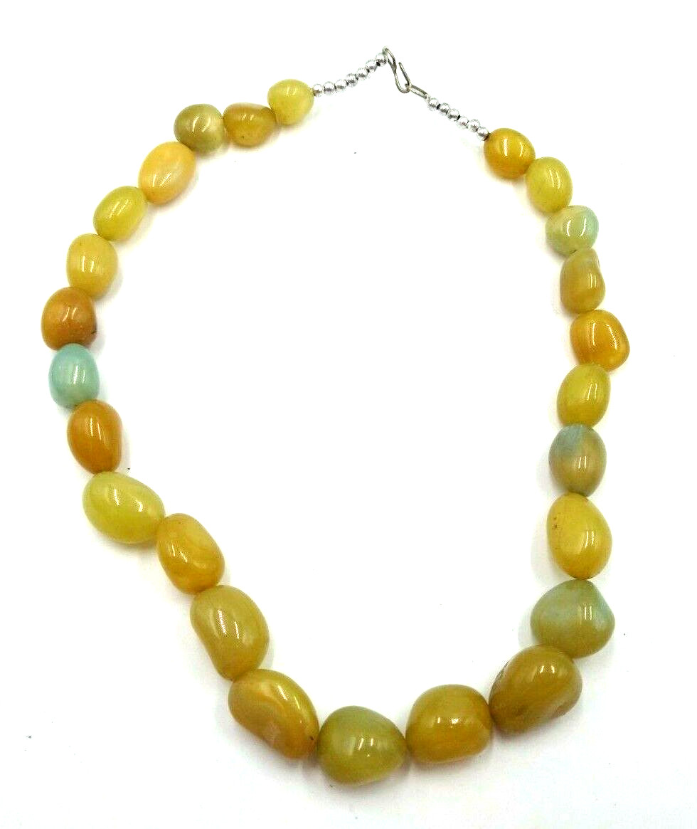 Vintage Artisan Made 20″ Hand Made Olive Opal Stones Necklace w/ Hook Clasp