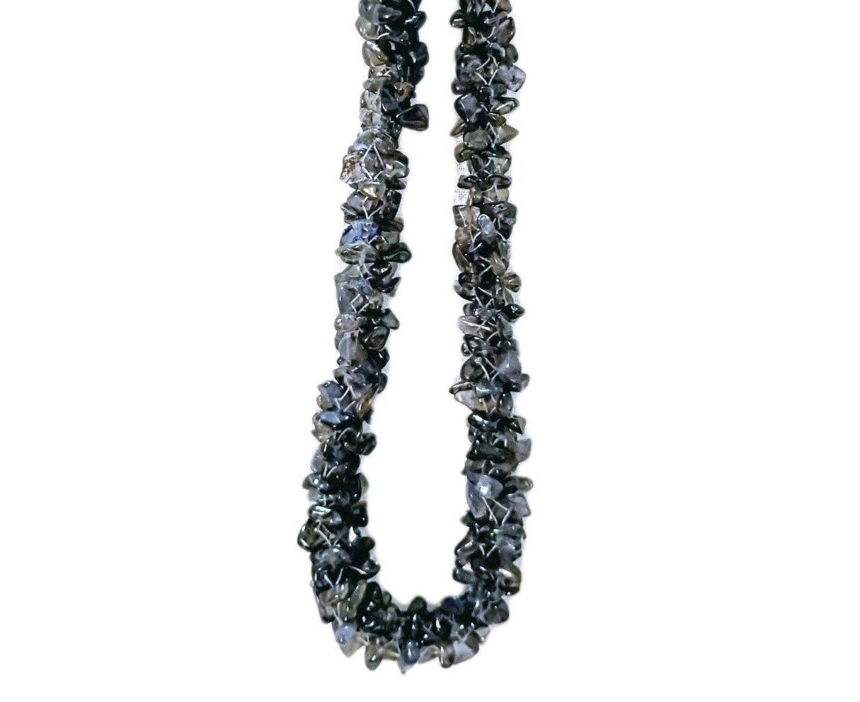 Vintage 28″ Natural Iolite Polished Purple Grey Chip Bead Statement Necklace
