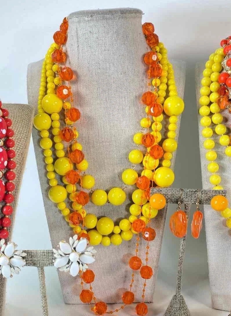 Vintage 1950s-1980s Ketchup & Mustard Color Bold Costume Jewelry Grabbag Lot