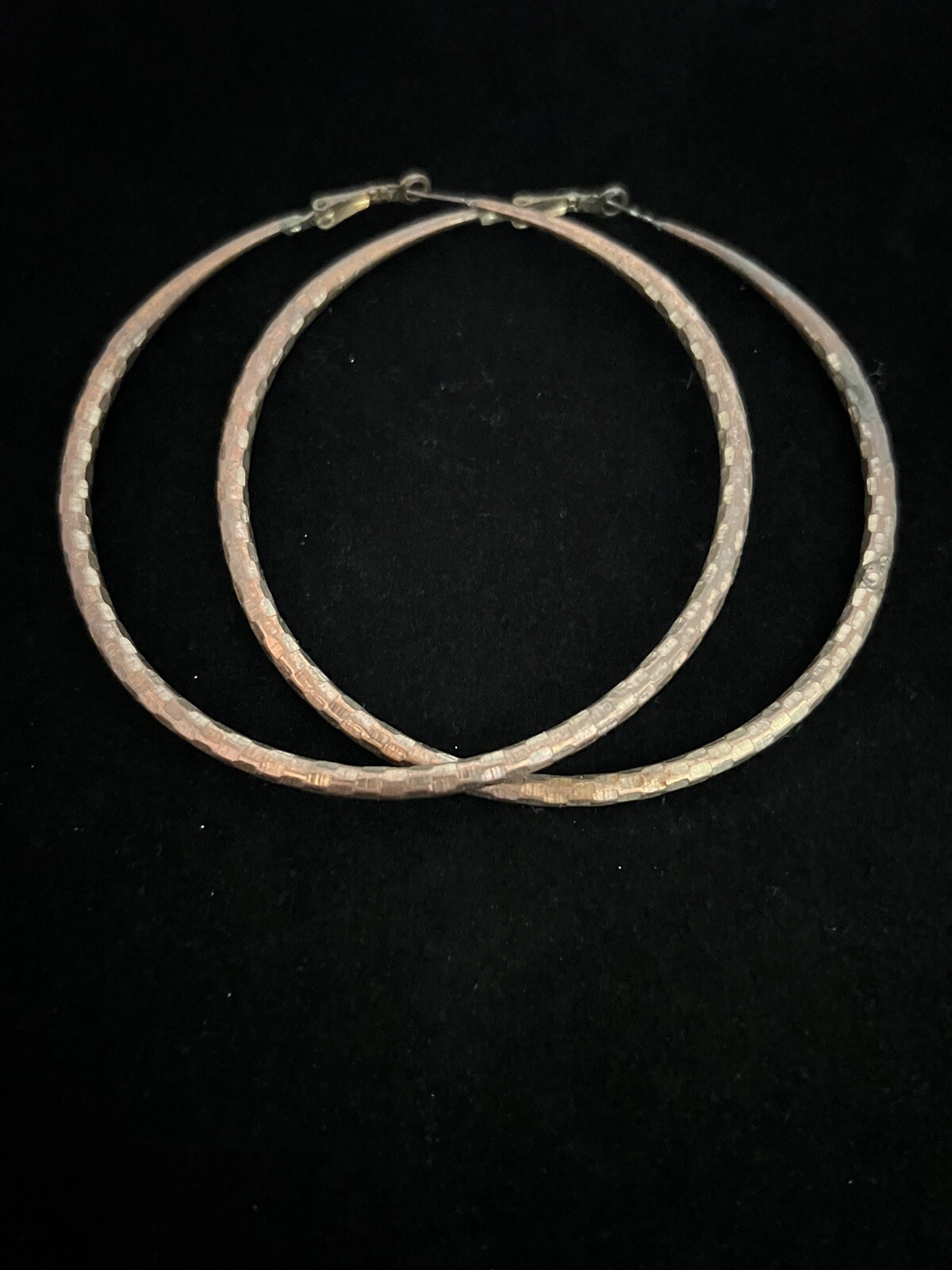 Vintage Coppertone Large Hoop Pierced Textured Earrings 3 1/2” Diameter