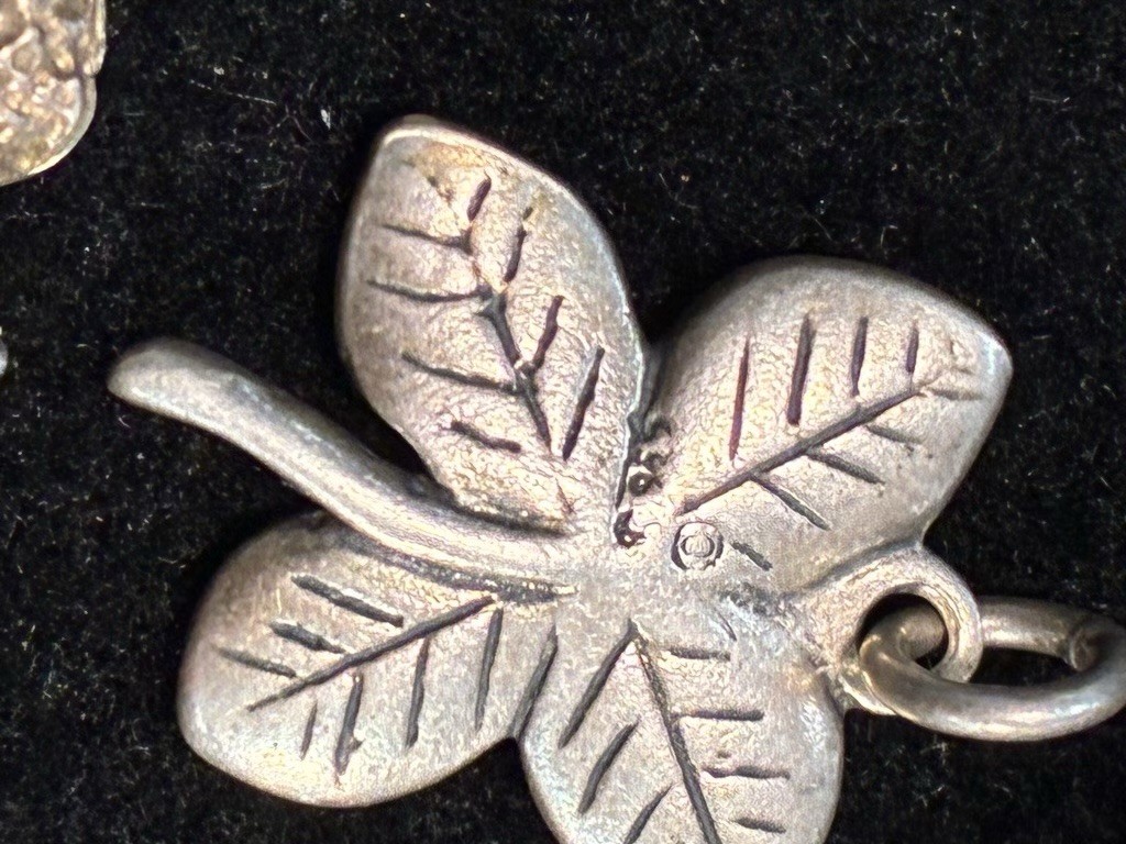 Vintage Sterling Silver Charm Lot – Hearts Flowers Clover Rose – 5 Charms
