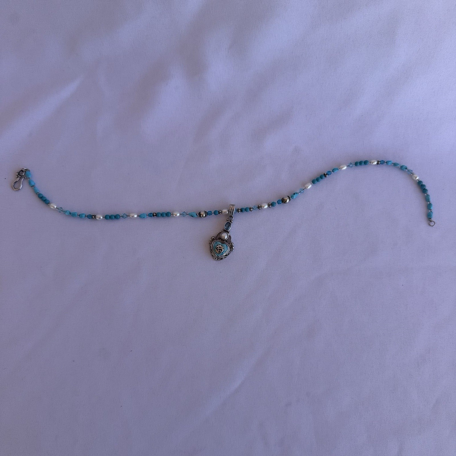 Vintage Signed By Shankari Silver 925 Necklace With Pearl And Aquamarine Stone