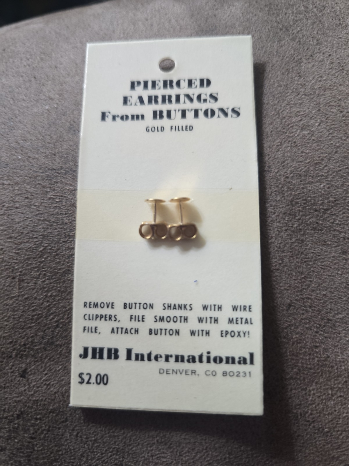 Vintage 1983 JHB International Pierced Earrings From Button Kit – NOS Gold Fill
