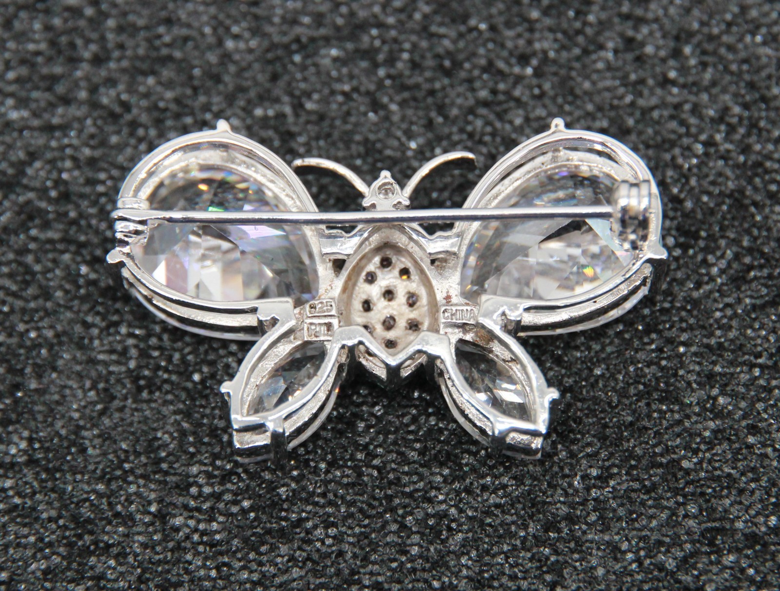 Real Collectibles by Adrienne Pair of Sterling Silver Gemstone Butterfly Pins