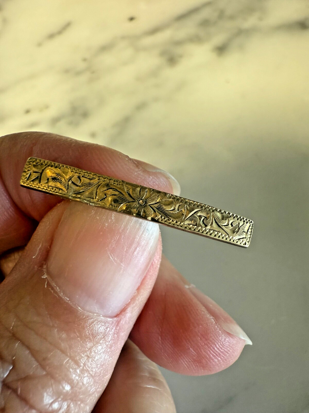 Etched gold or gold-filled baby beauty Victorian Edwardian safety clasp pin