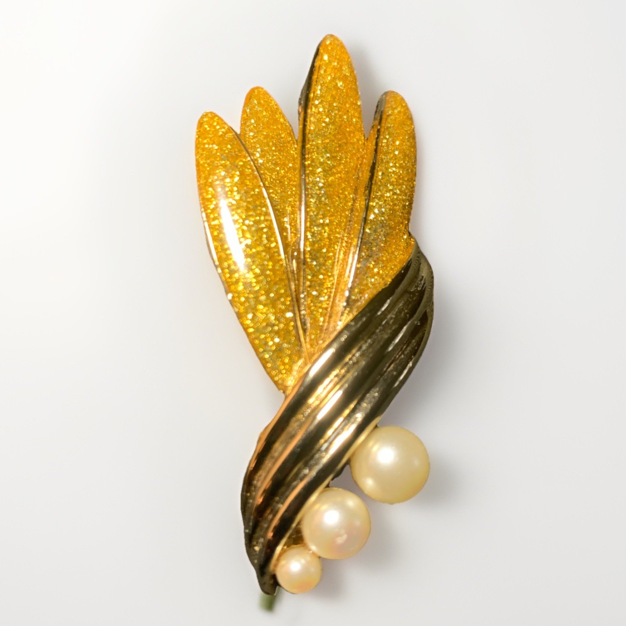 Orena Paris Signed Elegant Gold Tone, Faux Pearl Brooch Vintage