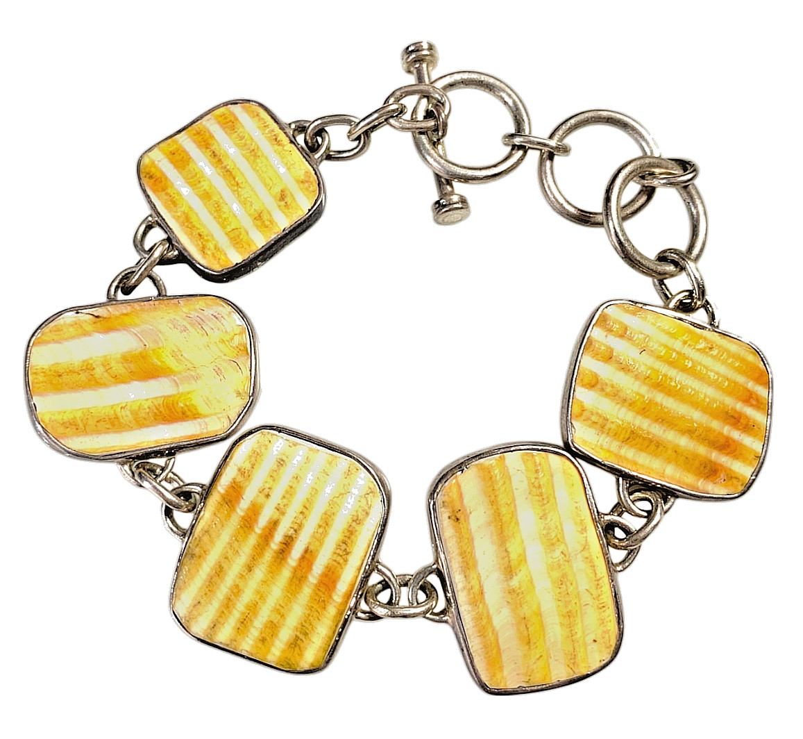 MCM Sterling Coastal Panel Bracelet Artisan Warm Golden Shell Toggle Clasp 925