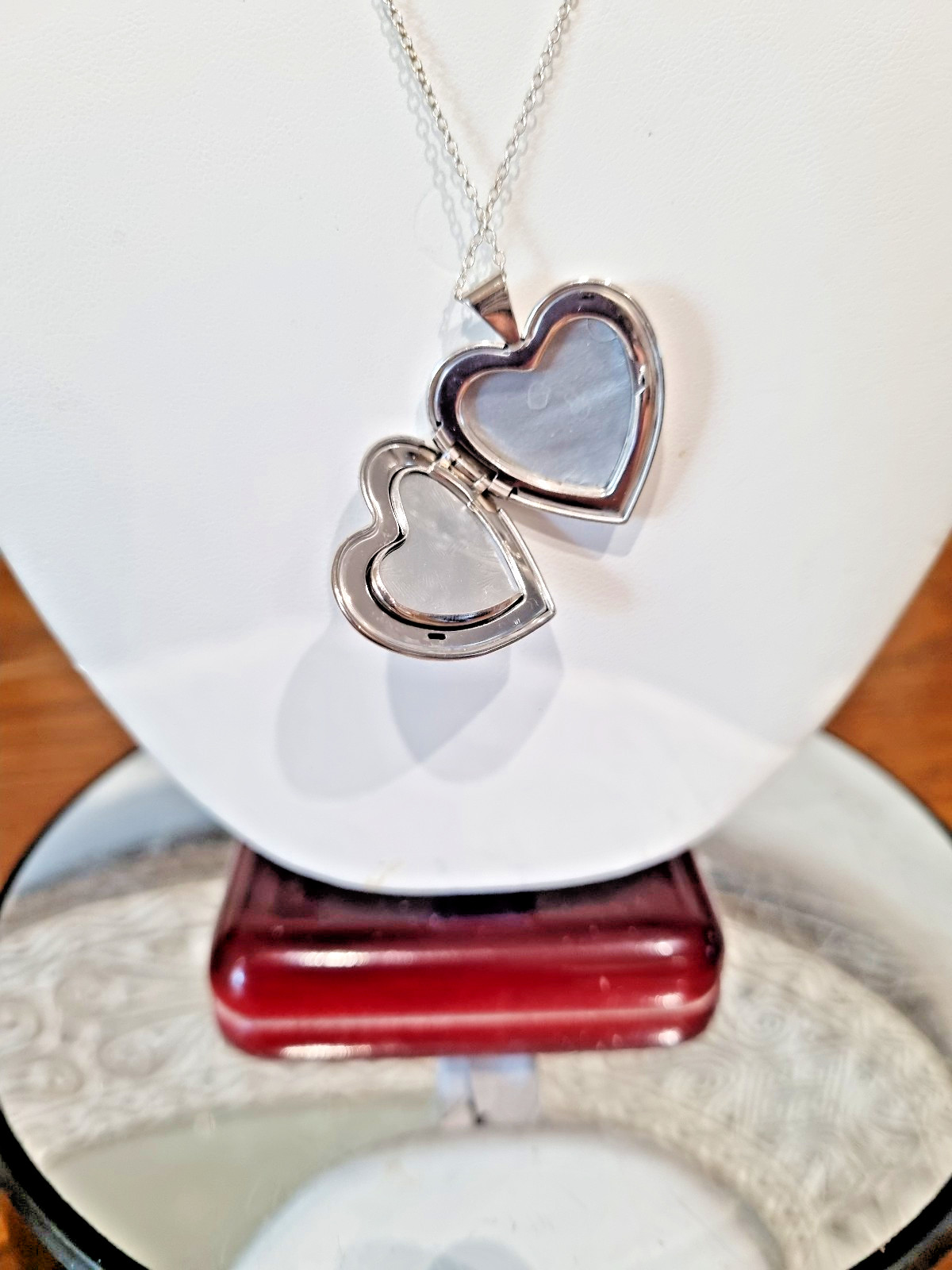 Vintage Sterling Silver Large Heart Rare 4 Photo Locket Chain USA made See Video