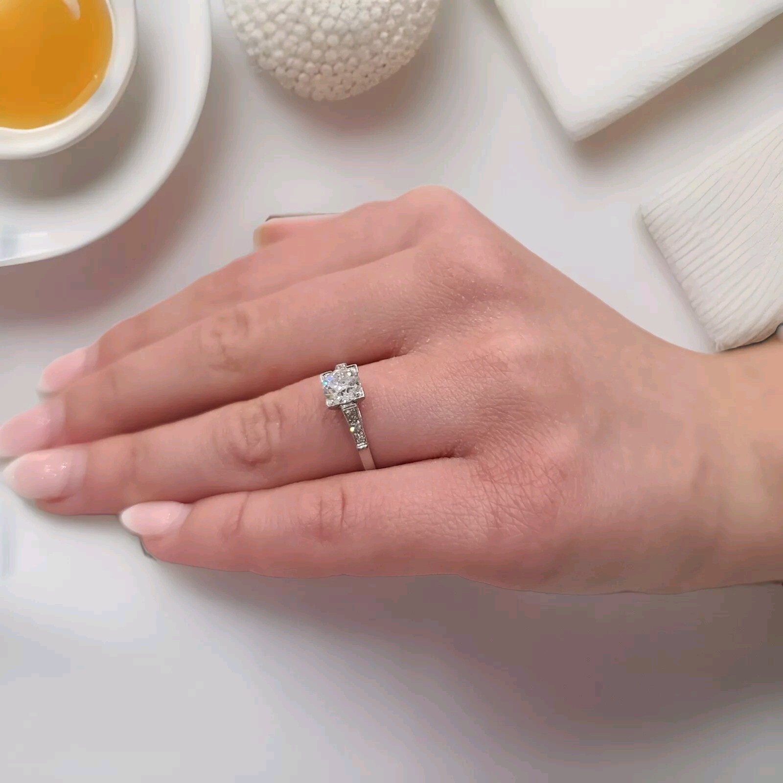 Platinum Vintage Filigree Engagement Ring 0.78ct. Natural Euro Cut Round Diamond