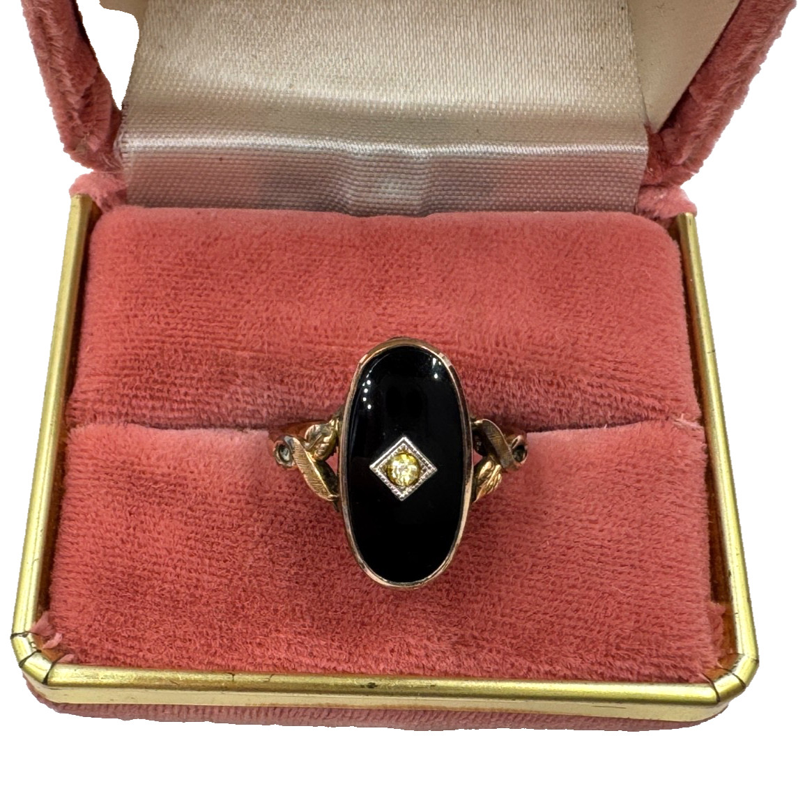 ANTIQUE VICTORIAN RING 10K GOLD FILLED SIGNED HALLMARKED ONYX DIAMOND LARGE 9.25