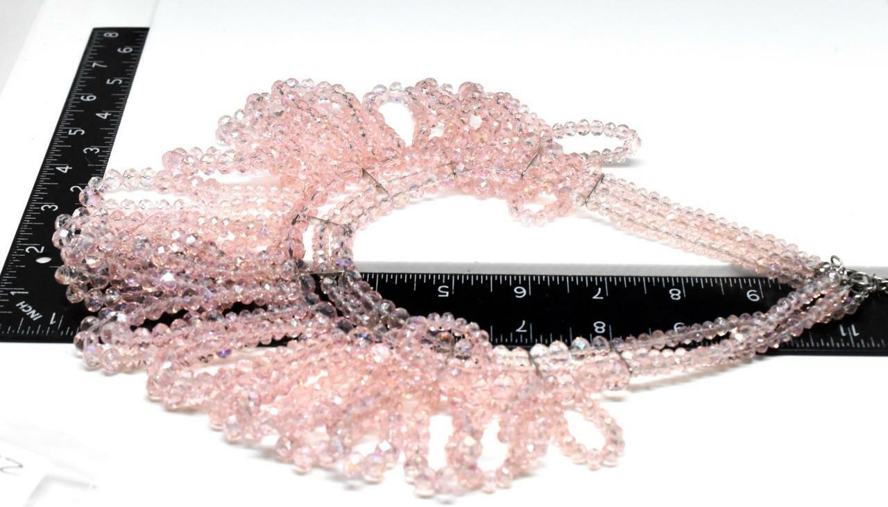 STUNNING Rose PINK Crystal Beaded Bib Draping Loop Necklace Adjustable Clasp