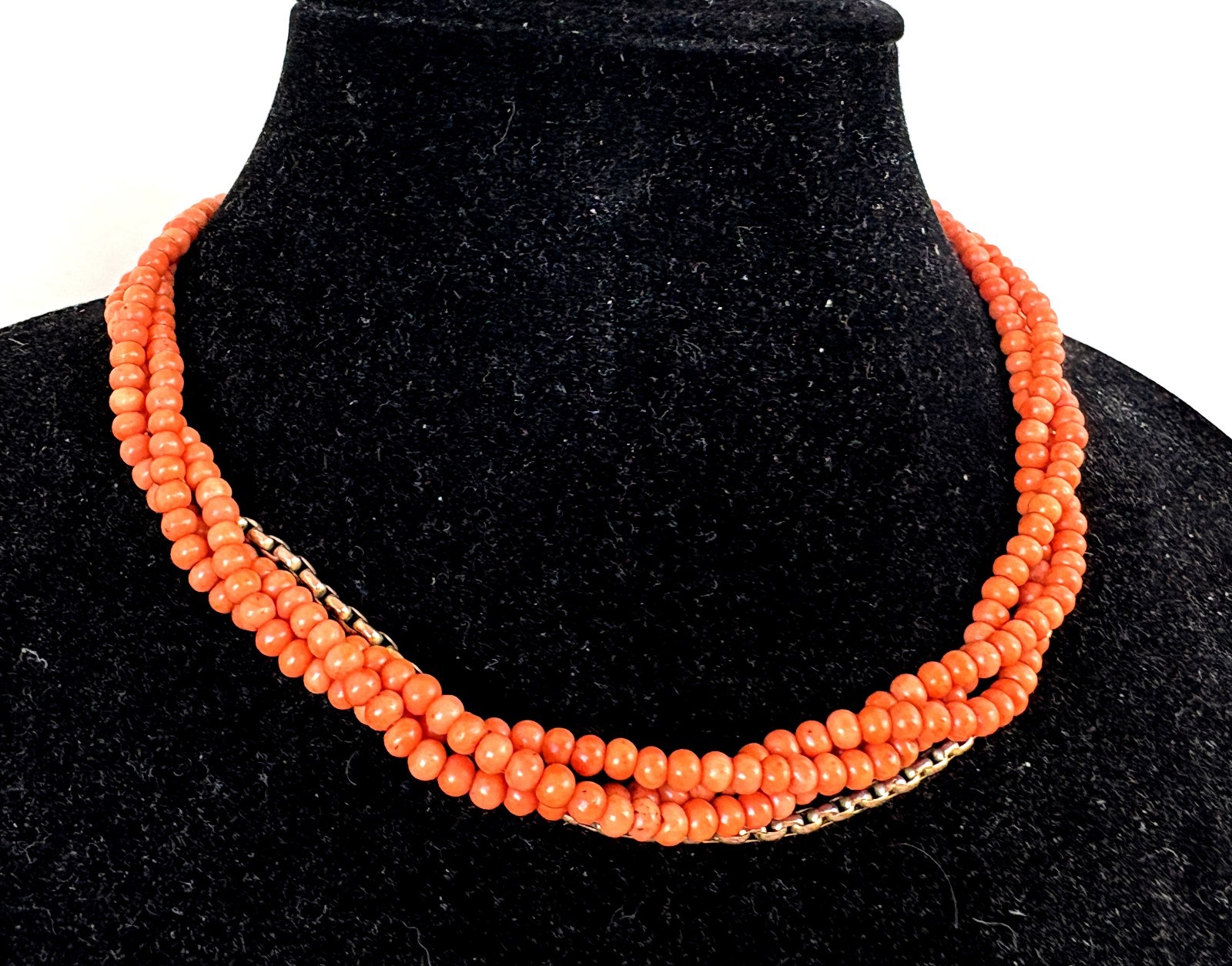 Deco Era Natural Salmon Coral Torsade Necklace