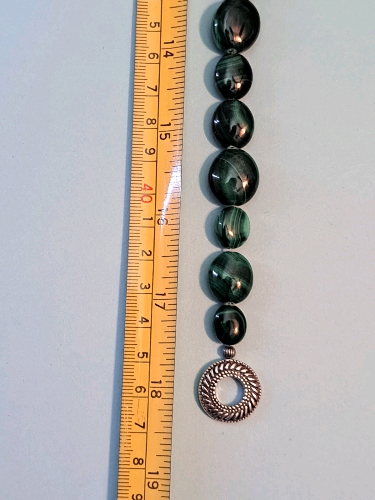Vtg Carolyn Pollack 925 Sterling Silver Green Malachite Beaded Enhancer Necklace