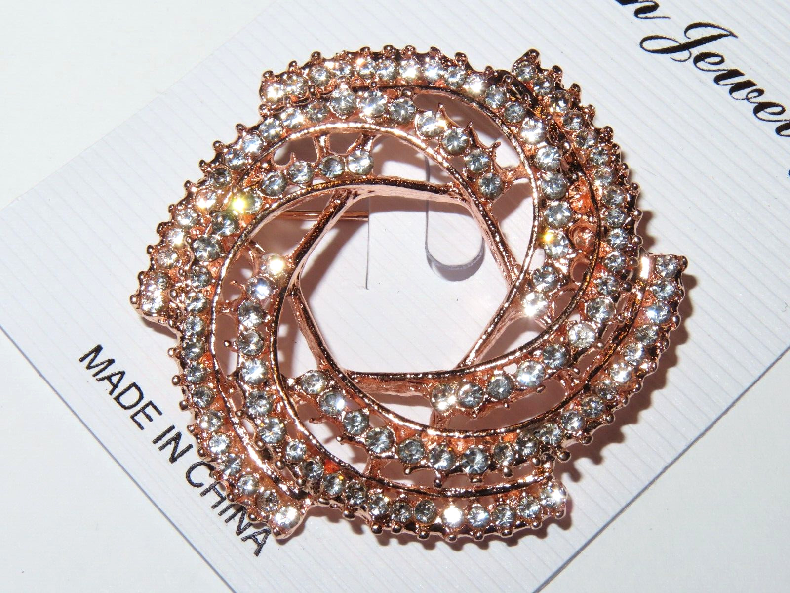 New Betsey Johnson Rhinestone Cluster Round Swirl Brooch/Pendant Goldtone