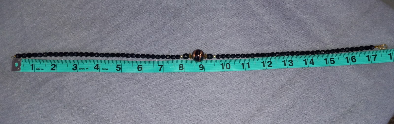 Vogue Black Glass Art Deco Necklace 17″