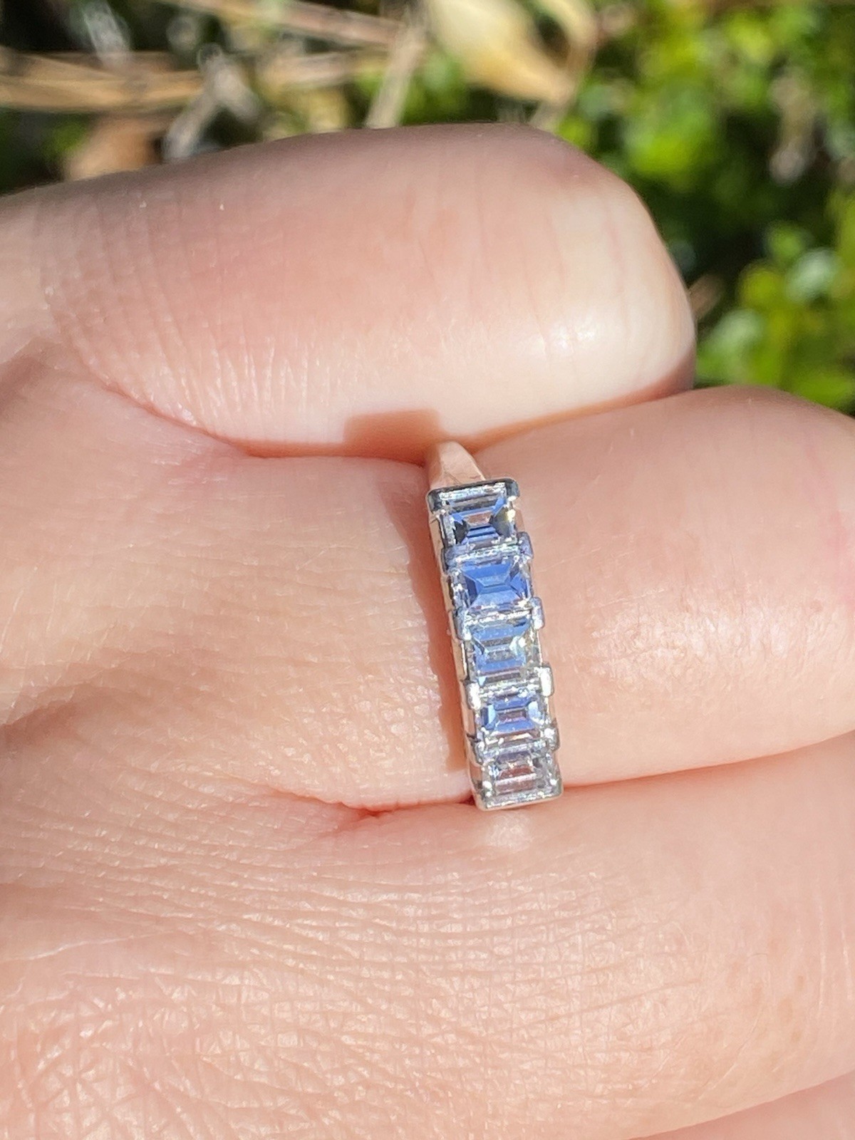 Estate Platinum 0.93TCW VS/F Quality Natural Emerald Diamonds Five Stone Ring