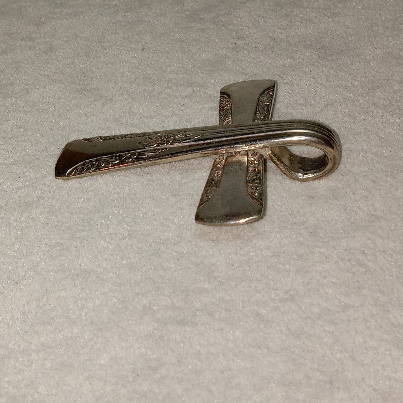 Vintage Jewelry Spoon Handle Silver Plated Cross Pendant Utensil Handmade