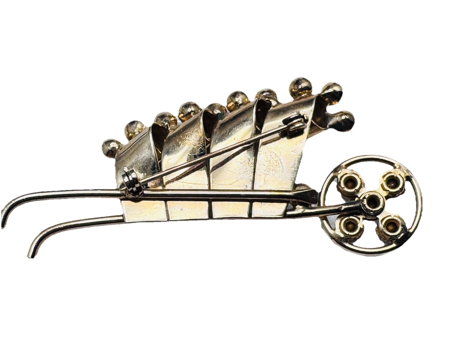 Vintage Coro? Rhinestone Jeweled Wheelbarrow Cart Brooch Very nice