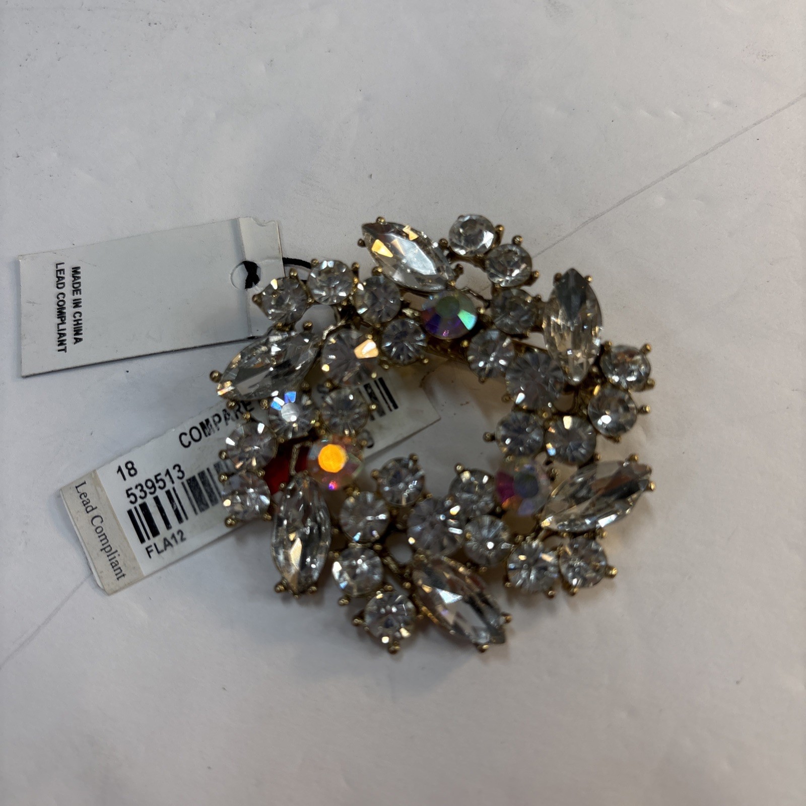 Vintage Marquise Round Rhinestone Large 2″ Cluster Gold Tone Pin Brooch Cara NOS