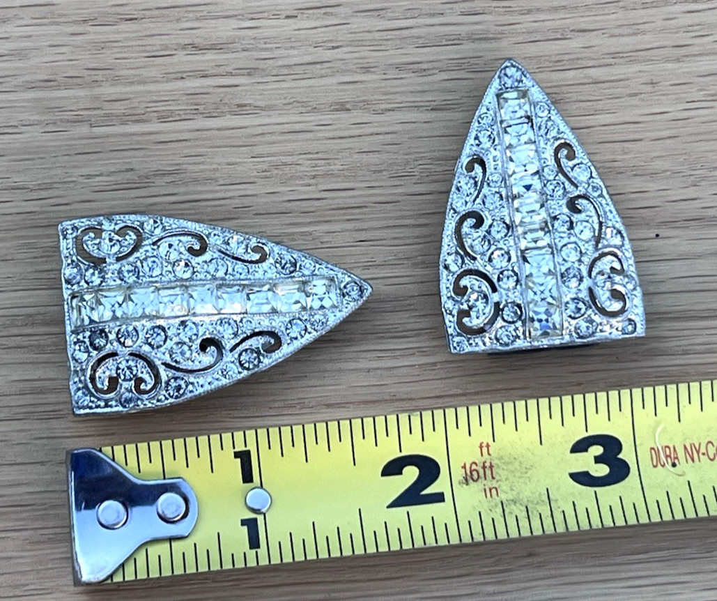 Antique Art Deco Brooch & Dress Shoe Fur Scarf Clip Clips Lot Silver Tone Clear