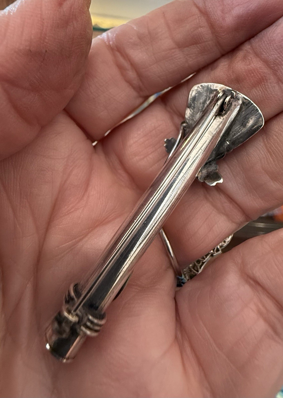 Vintage Sterling Silver Tussie Mussie Floral Brooch Posey Flower Holder Pin