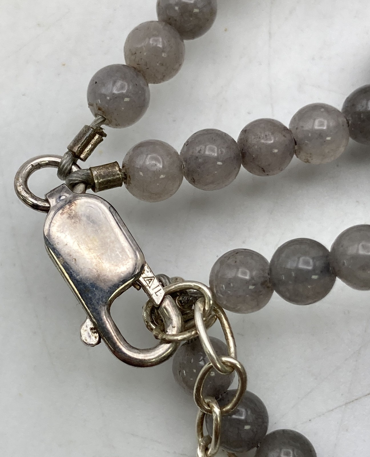 Sterling Silver 925 Grey Quartz Cushion Cut Beaded Necklace 19″ 188.1g AIL