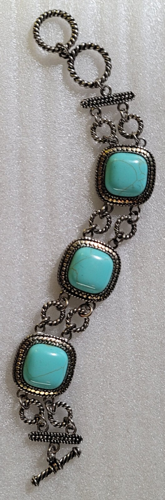 Vintage South Western style Faux Turquoise Cabochons Link Panel Bracelet