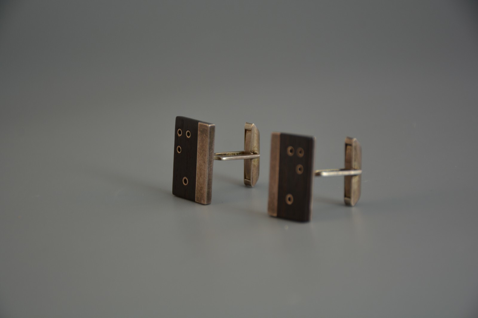 Vtg Midcentury Modernist Cufflinks – Wood Silver – Sigfredo Pineda Taxco Mexico