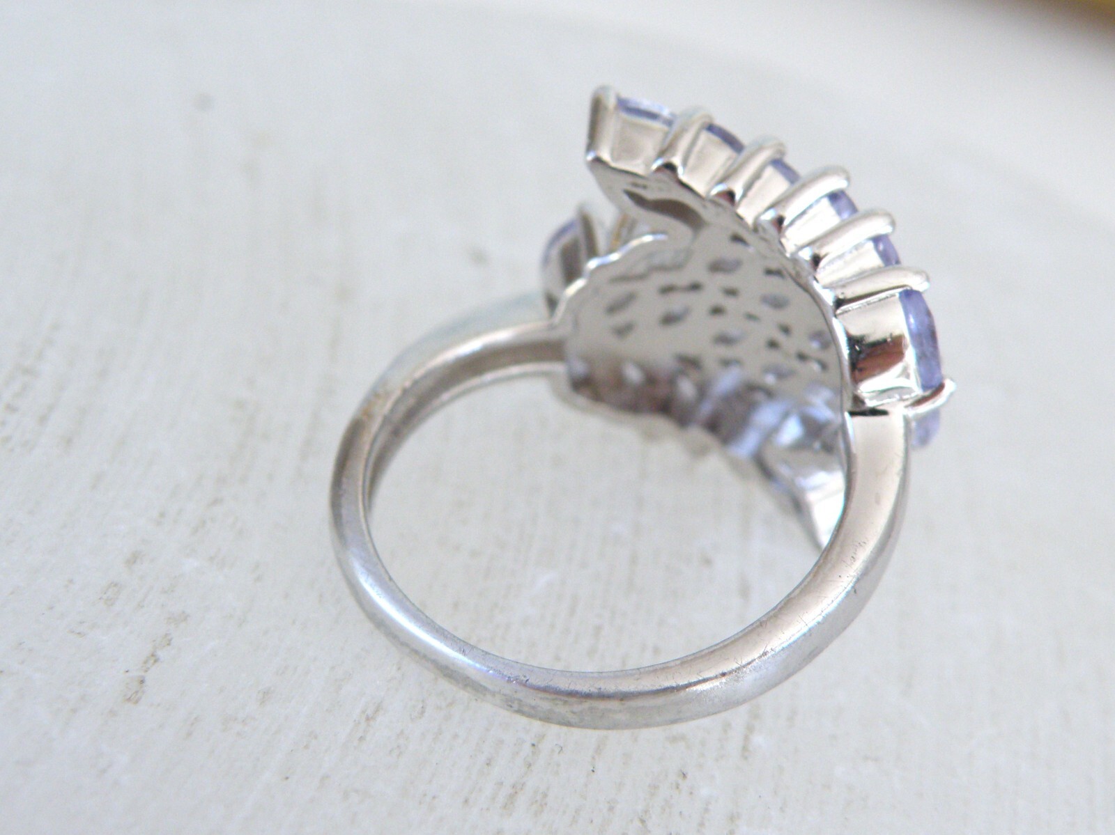 Sterling Silver 925 Natural Heated Tanzanite Leaf Vine Wrap Pinky Ring Size 6.5
