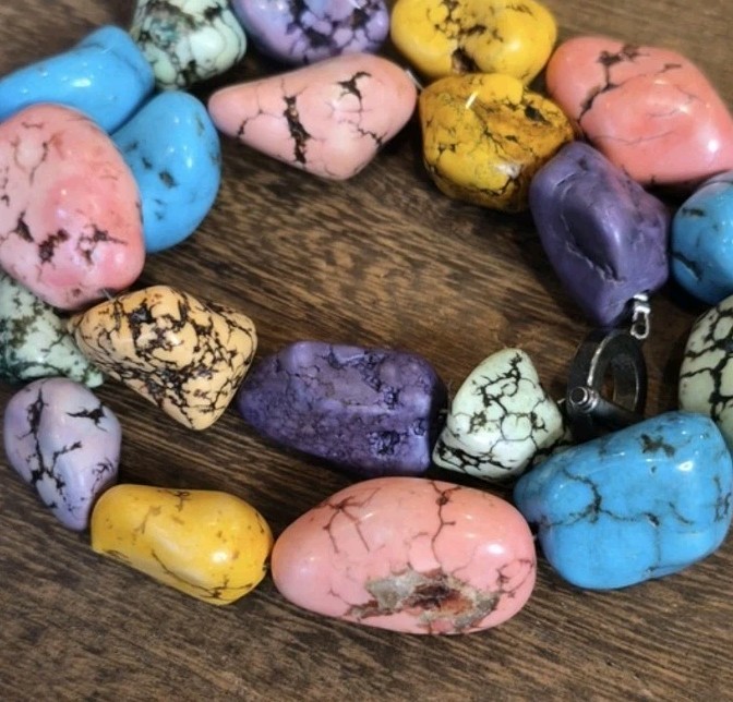 Vintage Colorful Dyed Howlite Nugget Bead Necklace, Toggle Closure