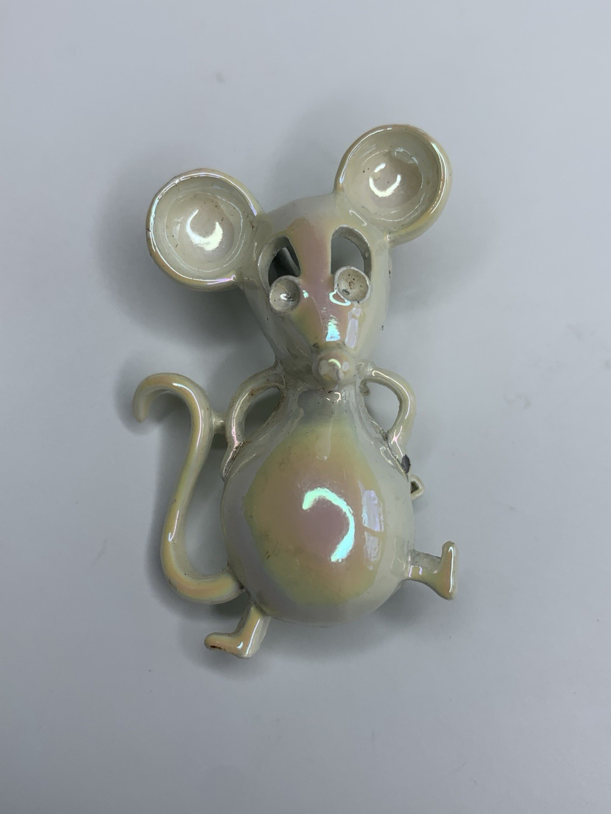 Vintage Gerrys Mouse With Pin Brooch Pearl Enamel Finish