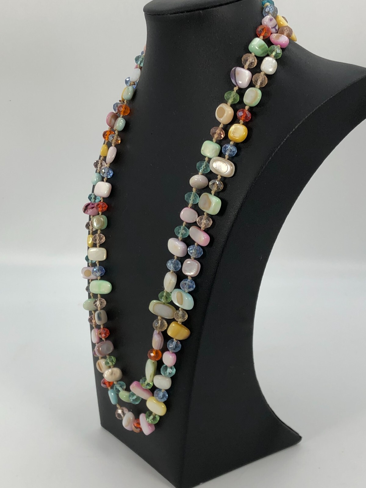 VTG Pastel Colored Shell & Faceted Bead Extra Long Necklace Spring EasterJewelry