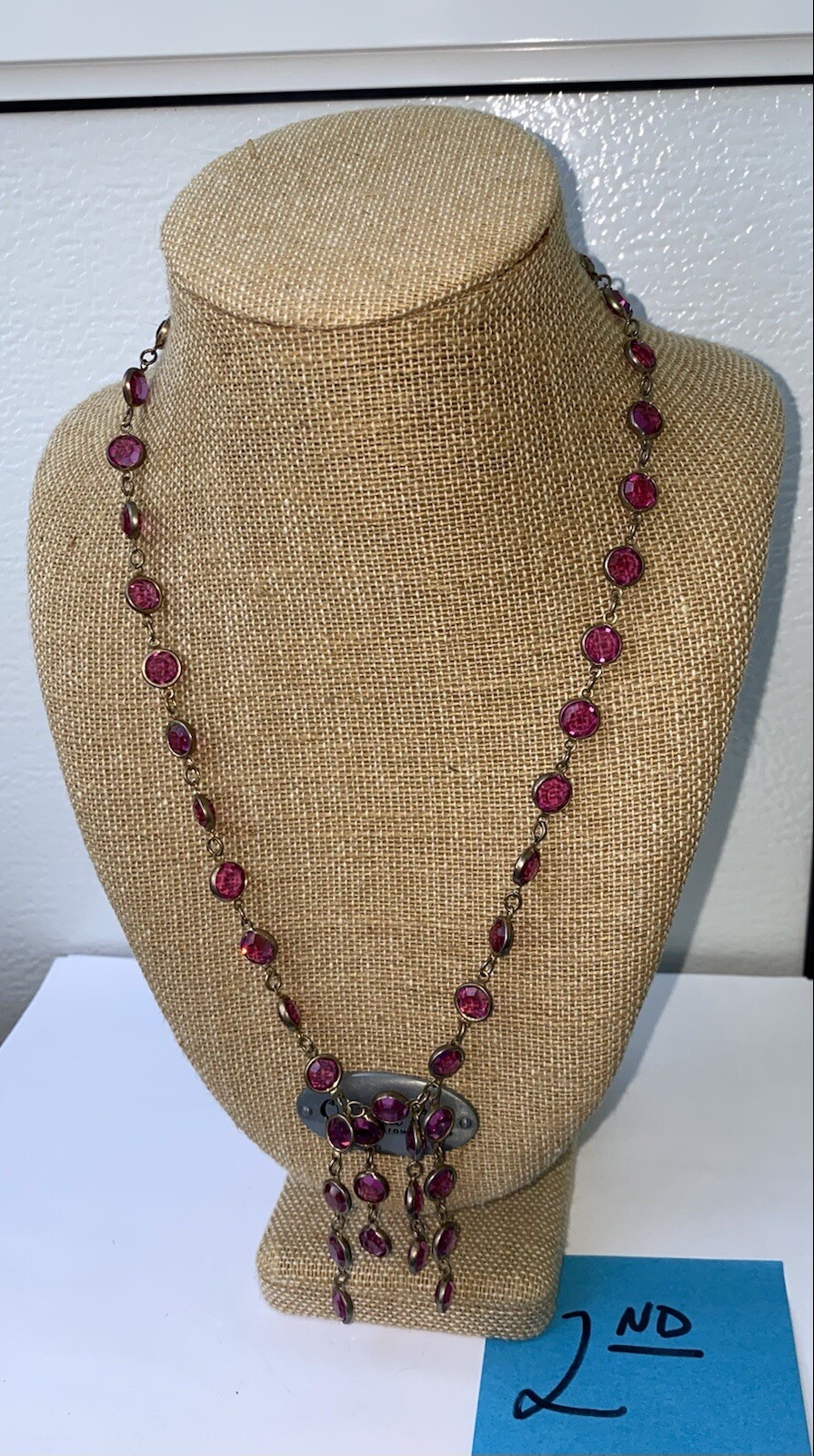 2nd-Austria Crystal Bezel Necklace 21”+Dangles, Signed Austrian Crystal USA Tag