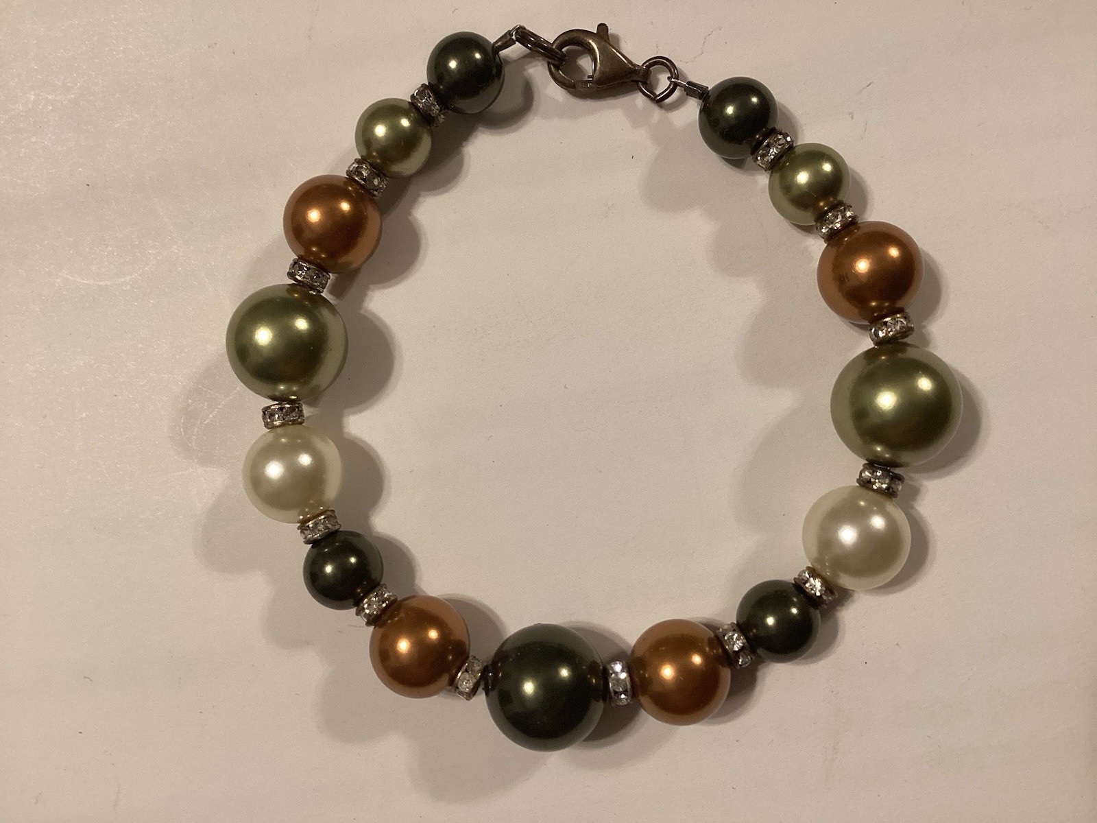 Vintage Multi Color Pearl And Rhinestone Bracelet With 925 Sterling Silver Clasp