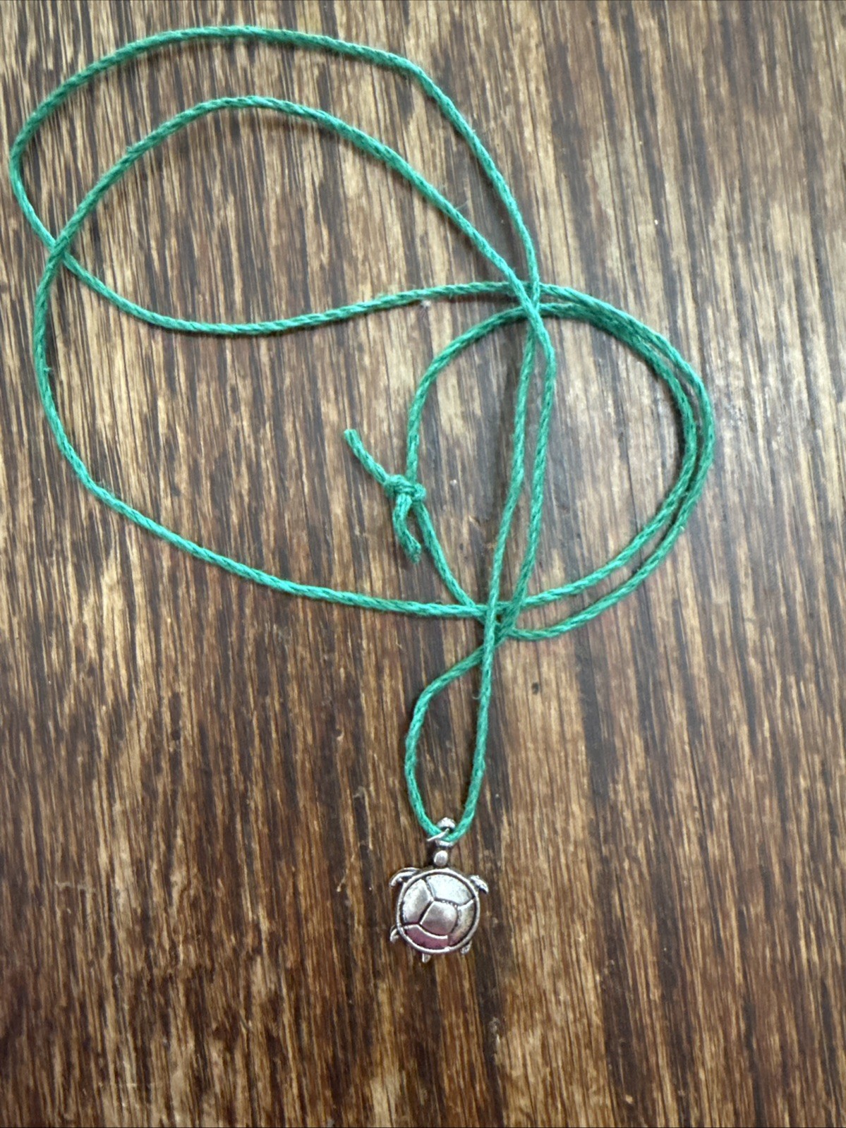 TURTLE CHARM Dainty Necklace Hemp Cord Boho Beach Ocean Tibetan Silver Tone