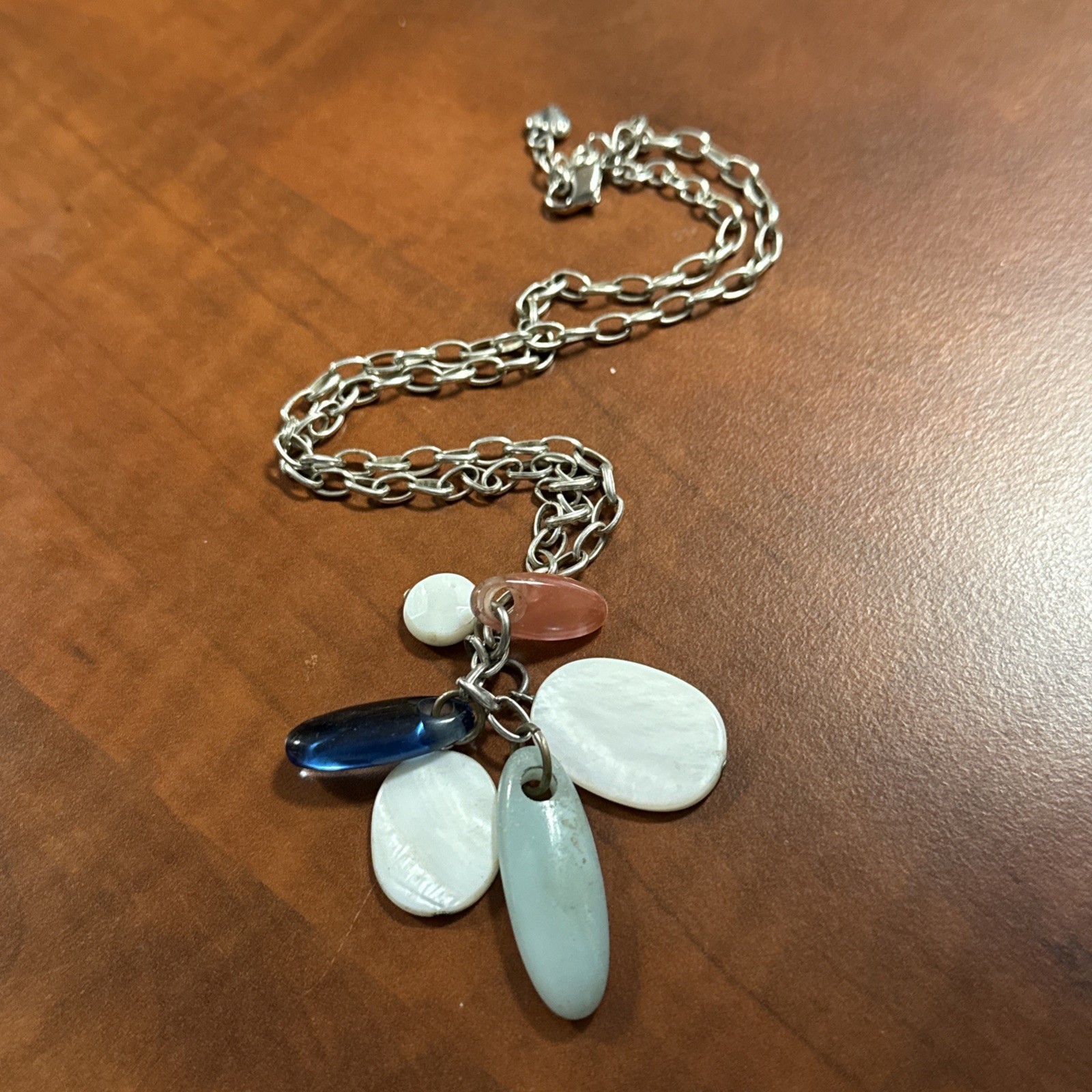 VTG Carolee Silver Tone Cluster Sea glass Shell Stone Fringe Necklace Beach Boho