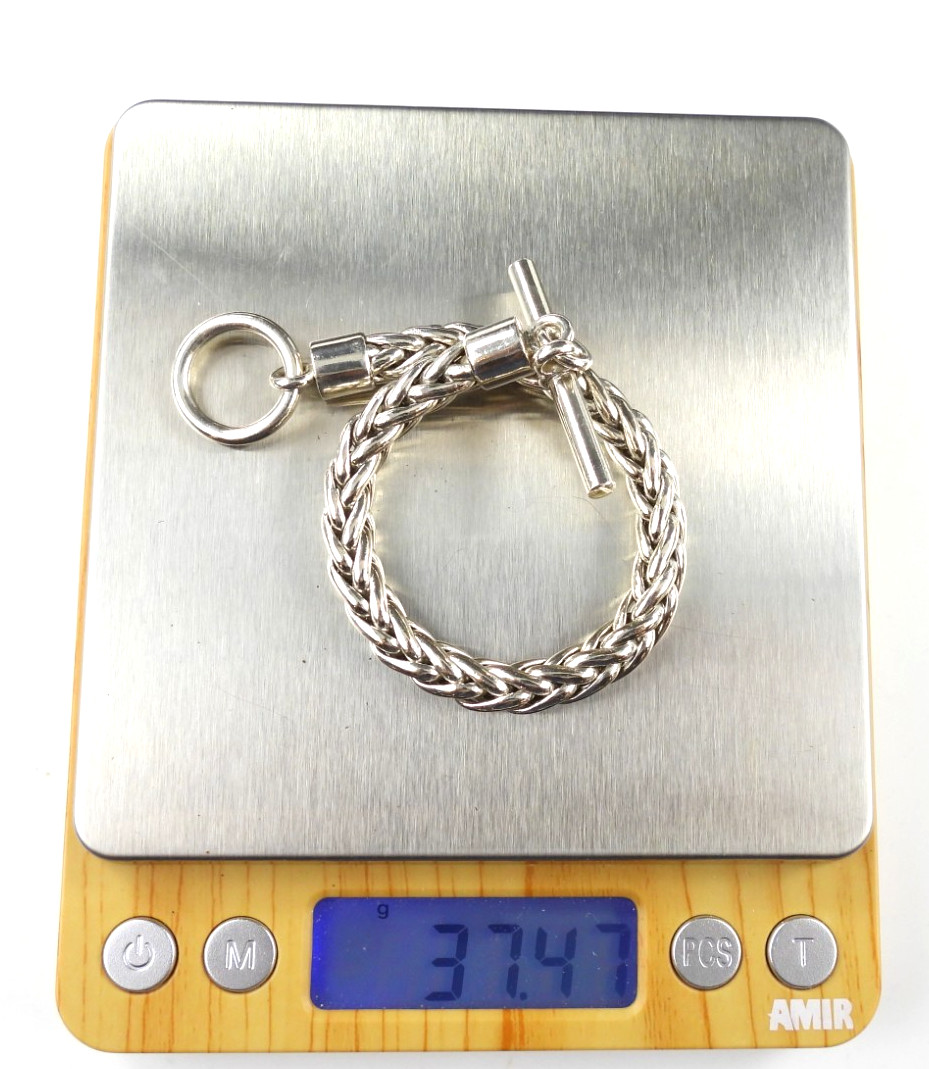Vintage Sterling Silver 925 Wheat Chain Bracelet Toggle Clasp 7.5″ Spiga Women