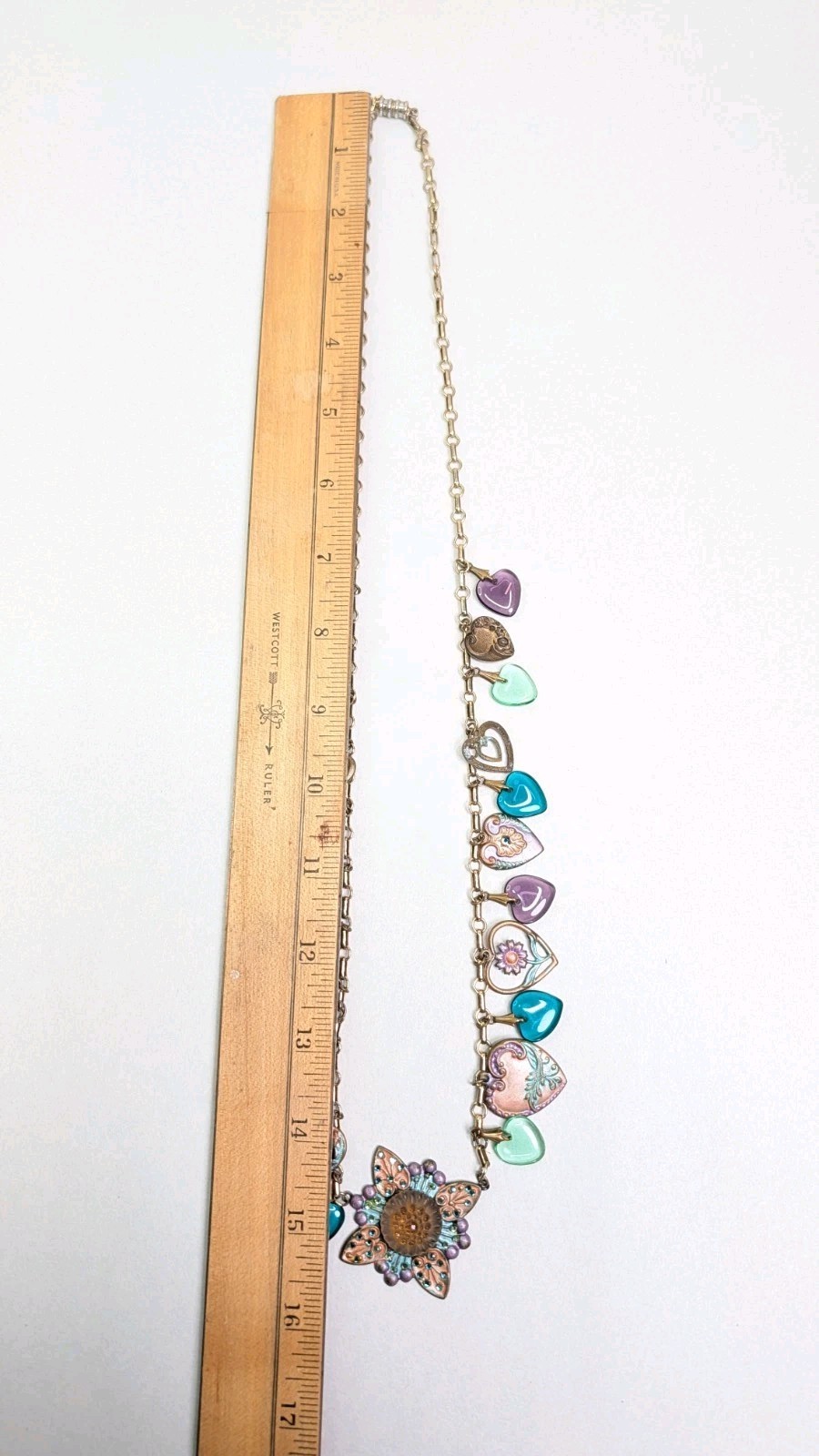 Vintage Glass Works Studio Heart Charms Multicolor Hearts Theme Necklace 30 In
