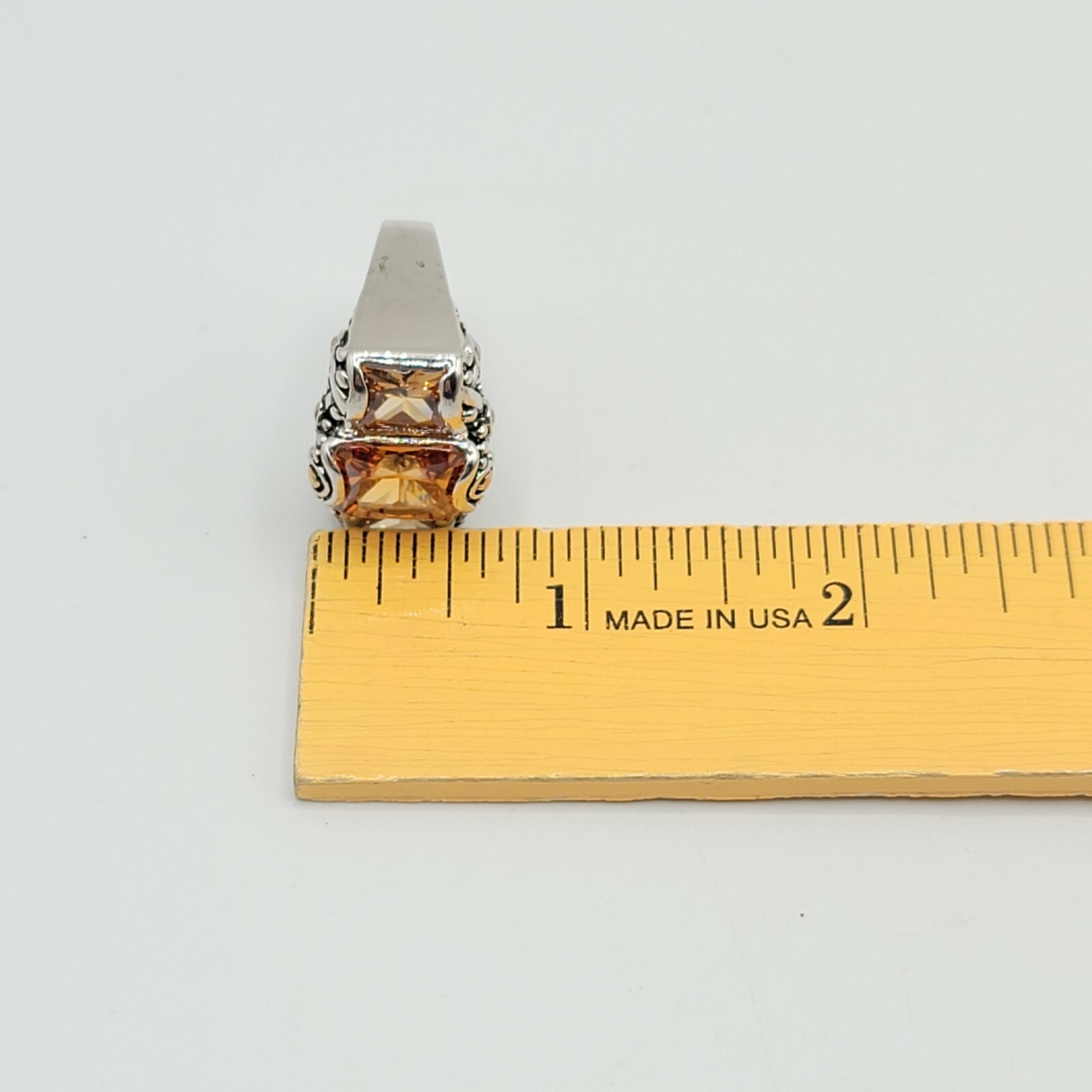 Vtg Ring Sz 8 Lg Big Topaz Citrine Cubic Zirconia Medieval Theme Fashion Jewelry