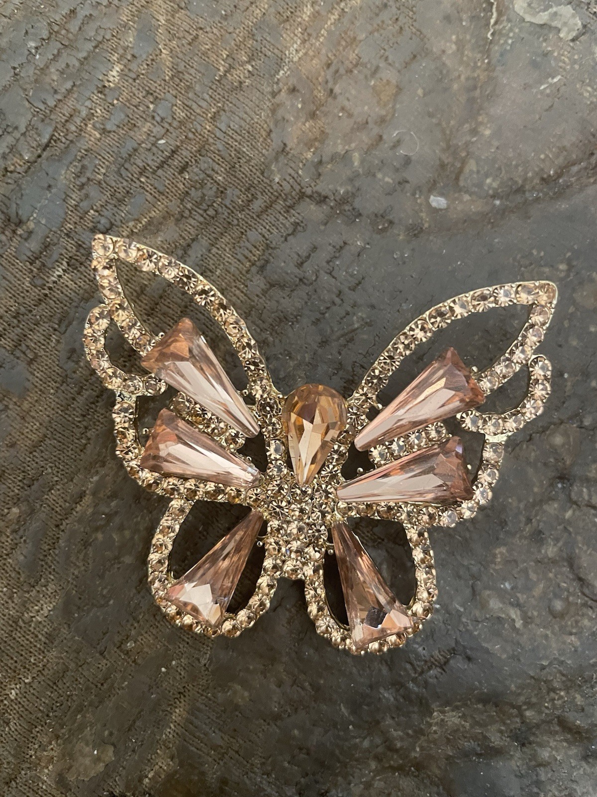 Retro Deco Topaz Champagne Crystal Butterfly Brooch Pin