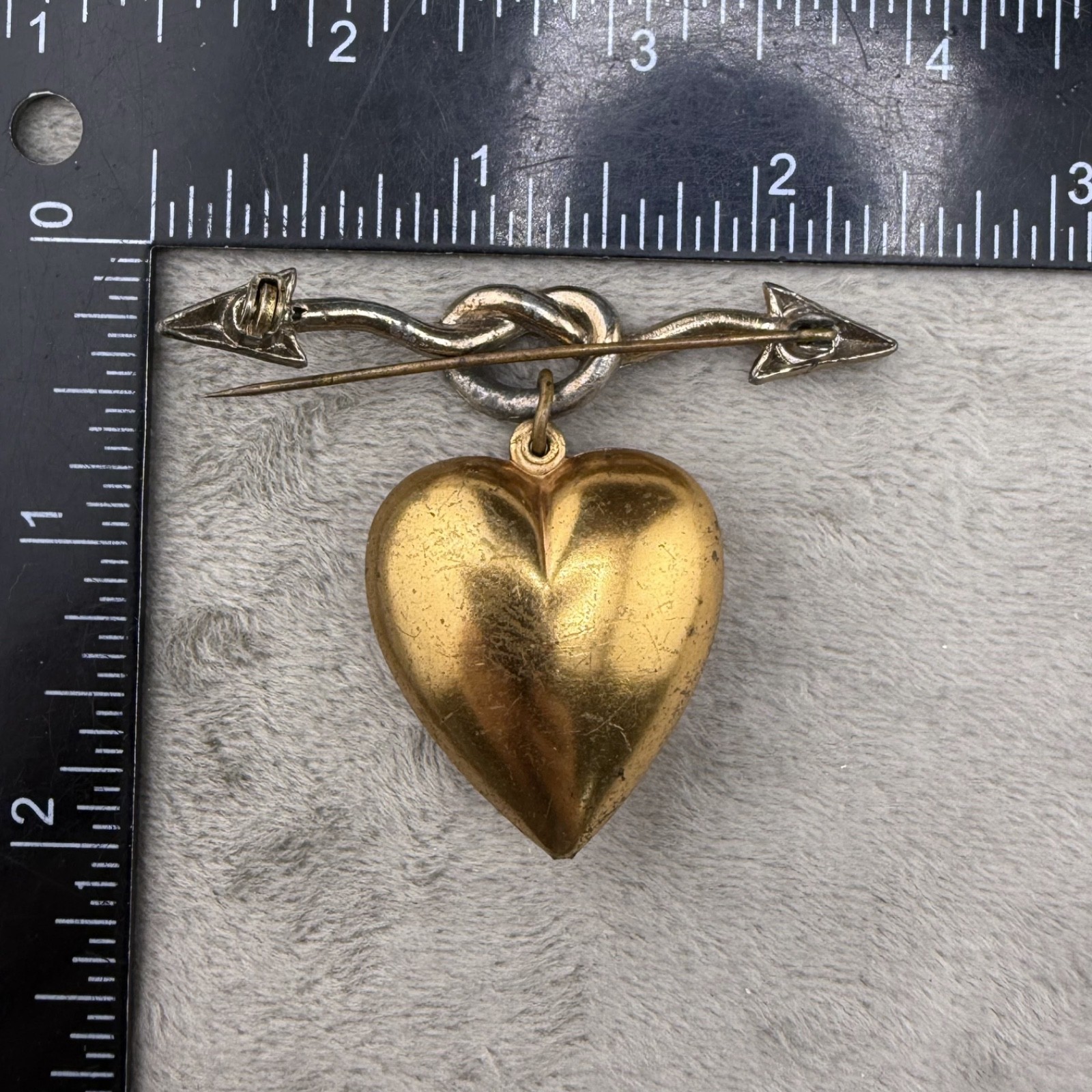 Vintage Brooch Lot of 2 Puff Heart Arrow Gold Tone