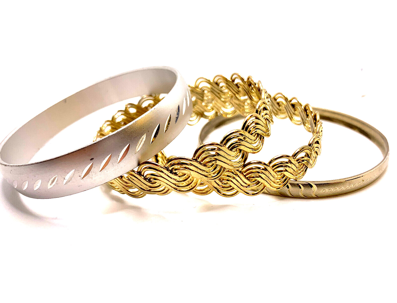 Lot 4 Vintage 1940s 1950s Etched Aluminum Bangles Bracelets