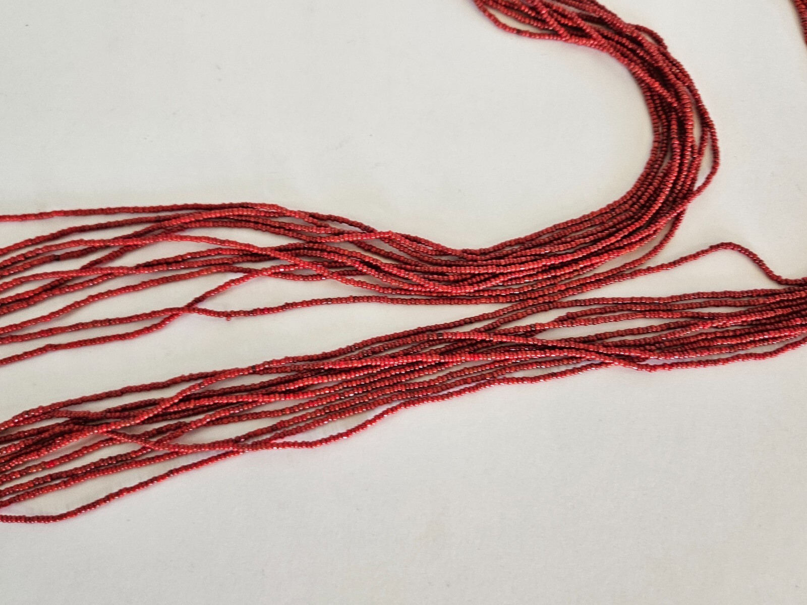 Vintage Seed Bead Multi Strand Wrap Around Necklace Red Shell
