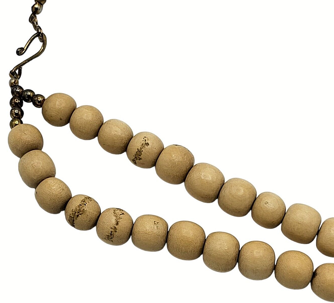 Vintage Necklace Wooden Beaded Ceramic Tile 30 Inches
