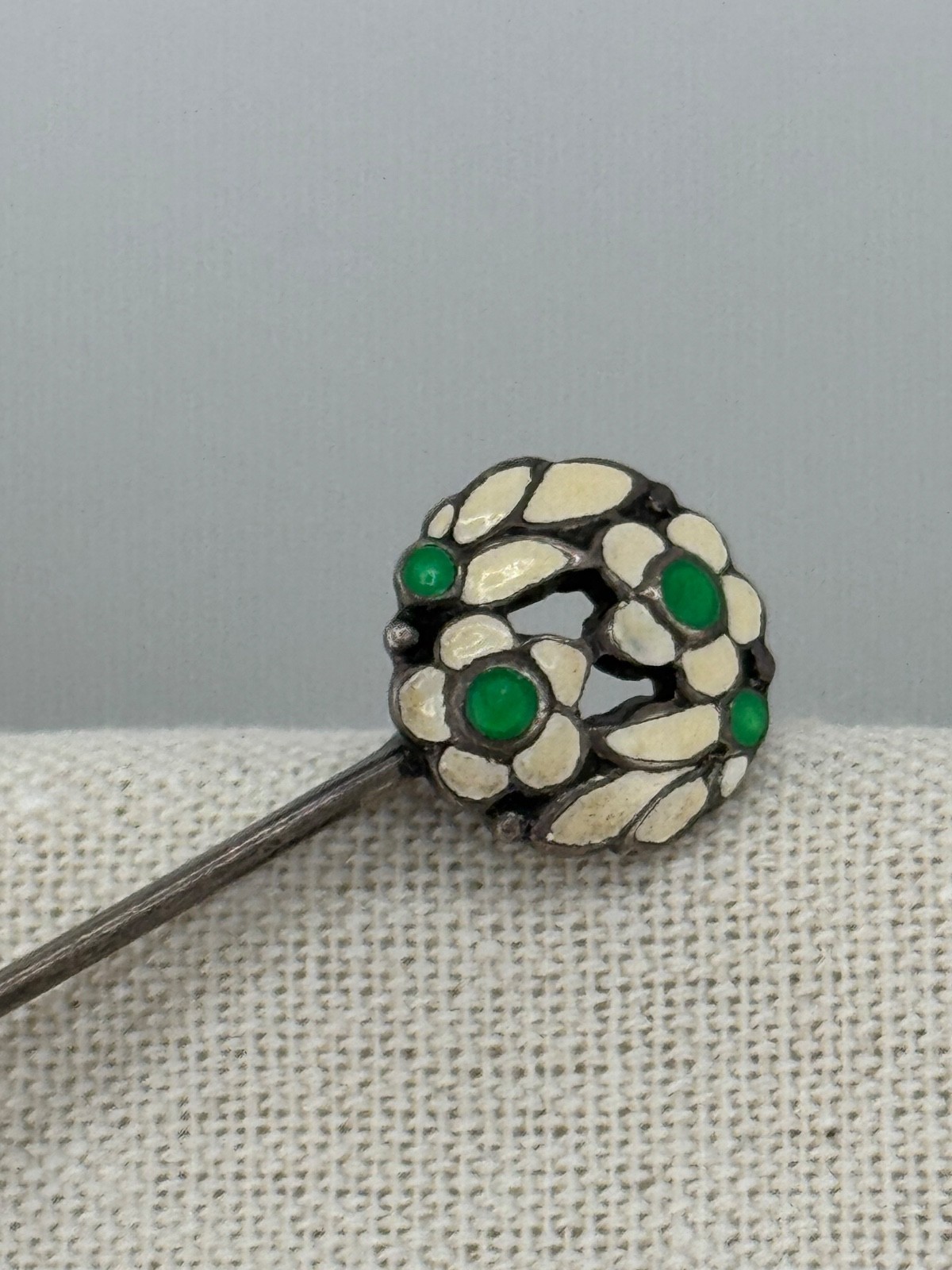 Vintage Bernard Instone Unsigned Sterling Silver Enamel Flower Bar Brooch